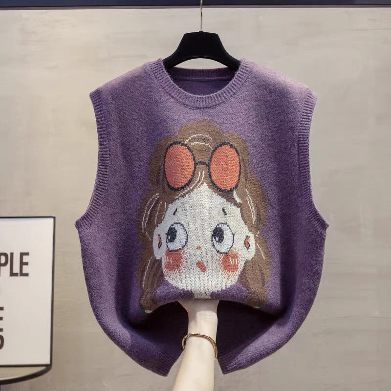 Round neck knitted vest vest women 2025 autumn and winter new loose outer wear vest layered sweater waistcoat trend