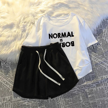 chic fashion net celebrity suit female summer salt series small tall and thin short-sleeved shorts sports leisure two-piece suit