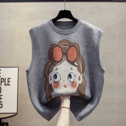 Round neck knitted vest vest women 2025 autumn and winter new loose outer wear vest layered sweater waistcoat trend