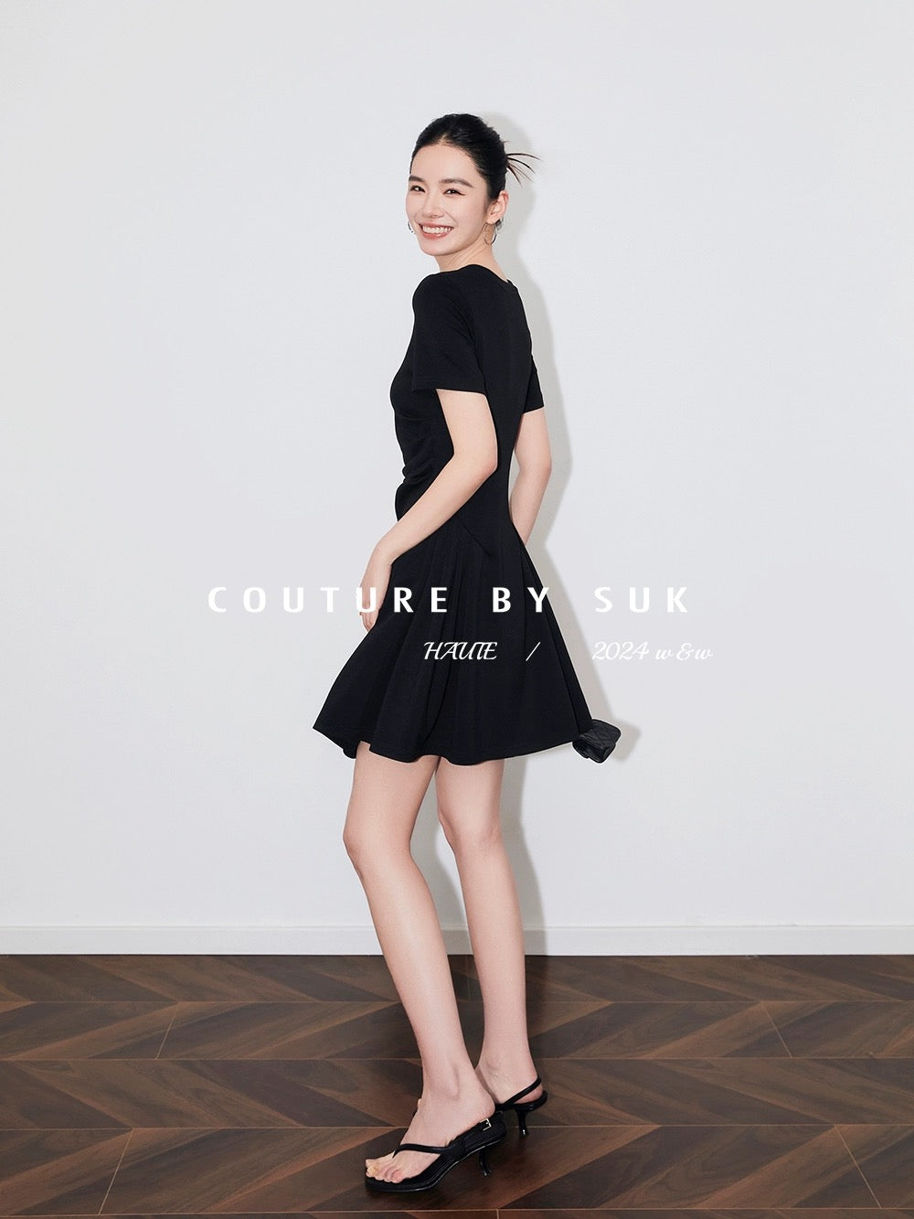 SUK Hepburn style! French retro little black dress summer new black waist dress for women
