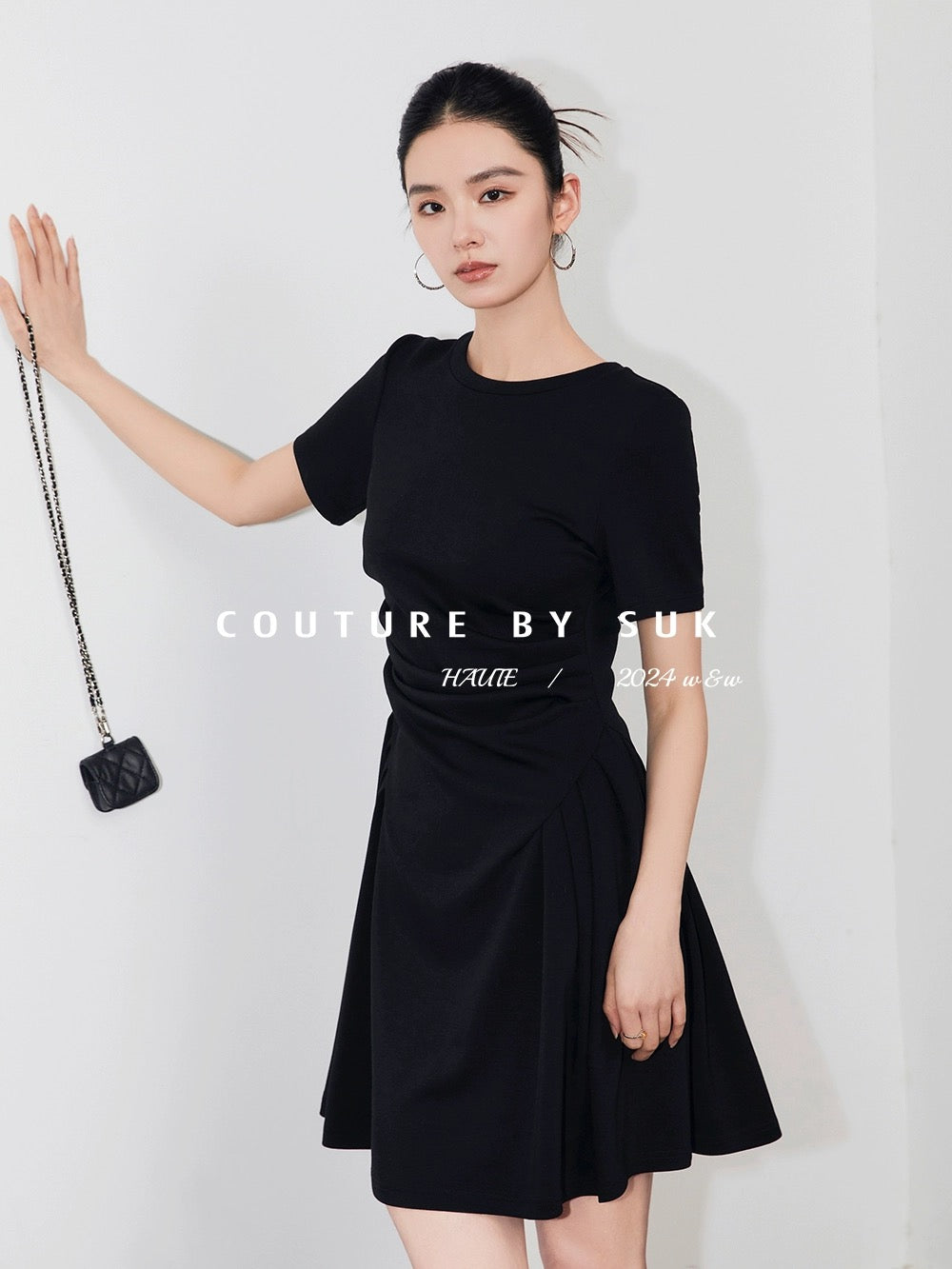 SUK Hepburn style! French retro little black dress summer new black waist dress for women