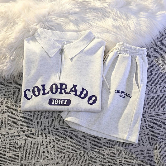 College style polo sportswear suit for women summer casual running salt series petite shorts loose casual two-piece suit