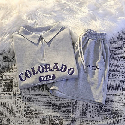 College style polo sportswear suit for women summer casual running salt series petite shorts loose casual two-piece suit