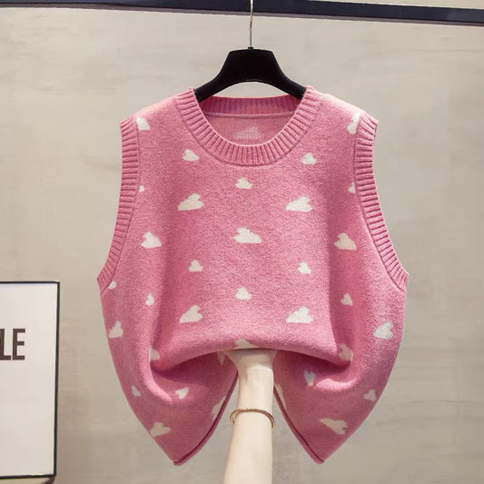 Round neck large size knitted vest vest women 2025 autumn and winter new loose outer wear vest layered sweater waistcoat trend