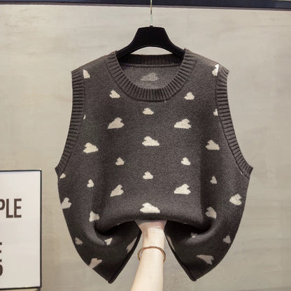Round neck large size knitted vest vest women 2025 autumn and winter new loose outer wear vest layered sweater waistcoat trend