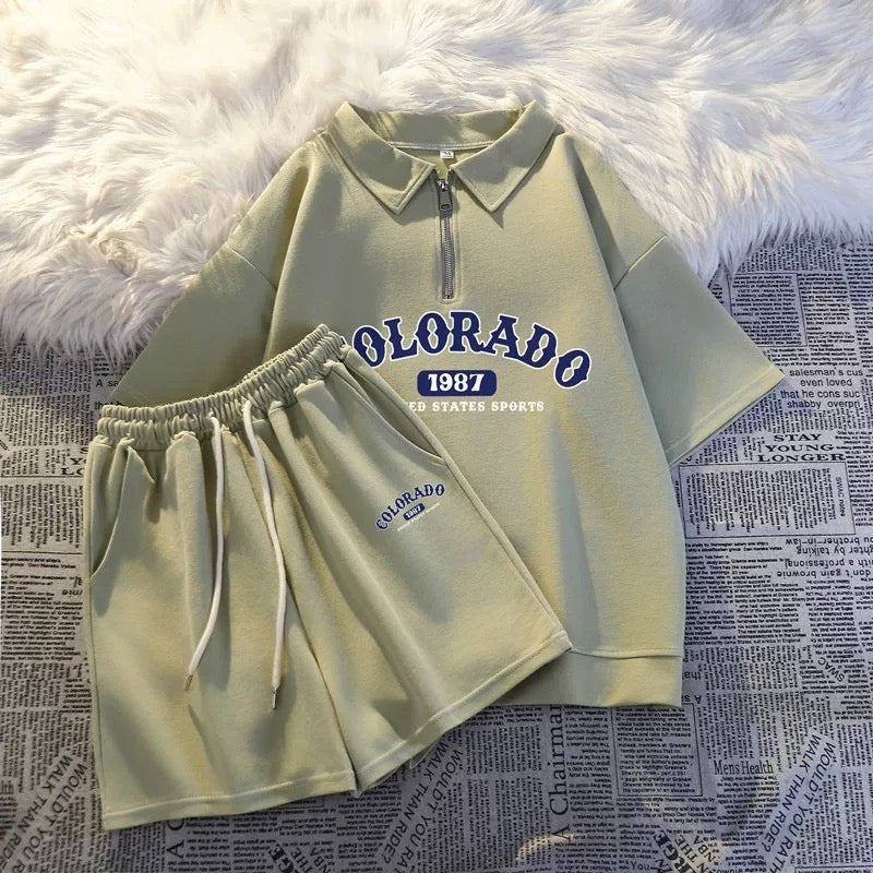 College style polo sportswear suit for women summer casual running salt series petite shorts loose casual two-piece suit
