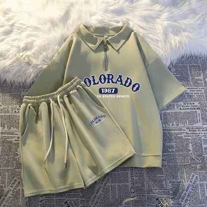 College style polo sportswear suit for women summer casual running salt series petite shorts loose casual two-piece suit