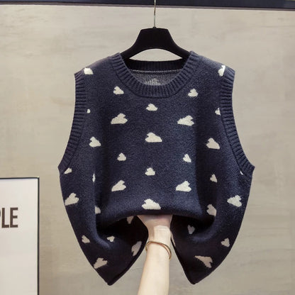 Round neck large size knitted vest vest women 2025 autumn and winter new loose outer wear vest layered sweater waistcoat trend