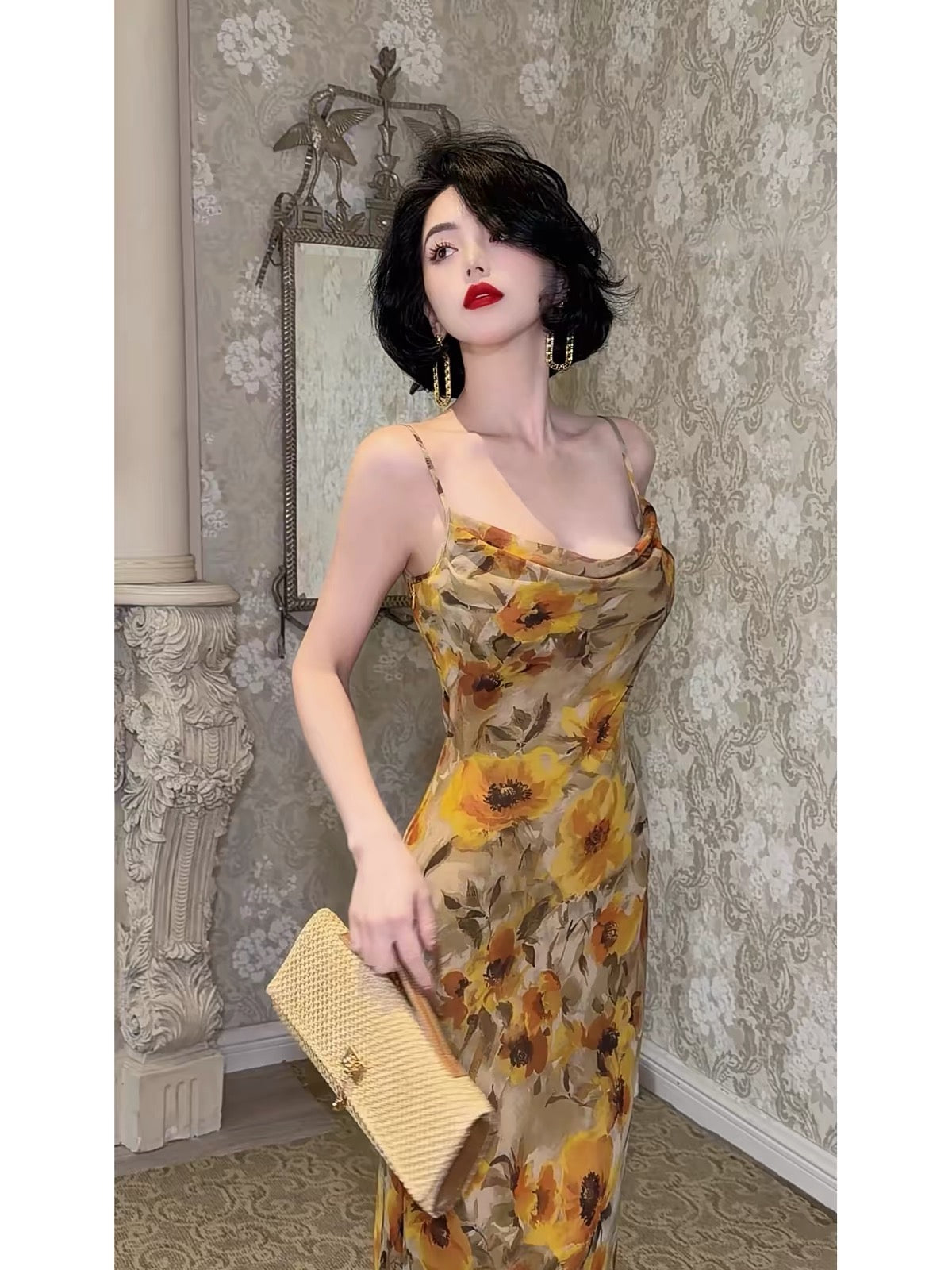 LYXJ [Southern French Style] Summer 2026 Niche Design French-Style Poppy Print Dress 13348