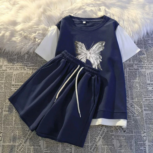 This year's popular summer two-piece suits are casual sports, short-sleeved shorts, tall, fashionable, simple and generous