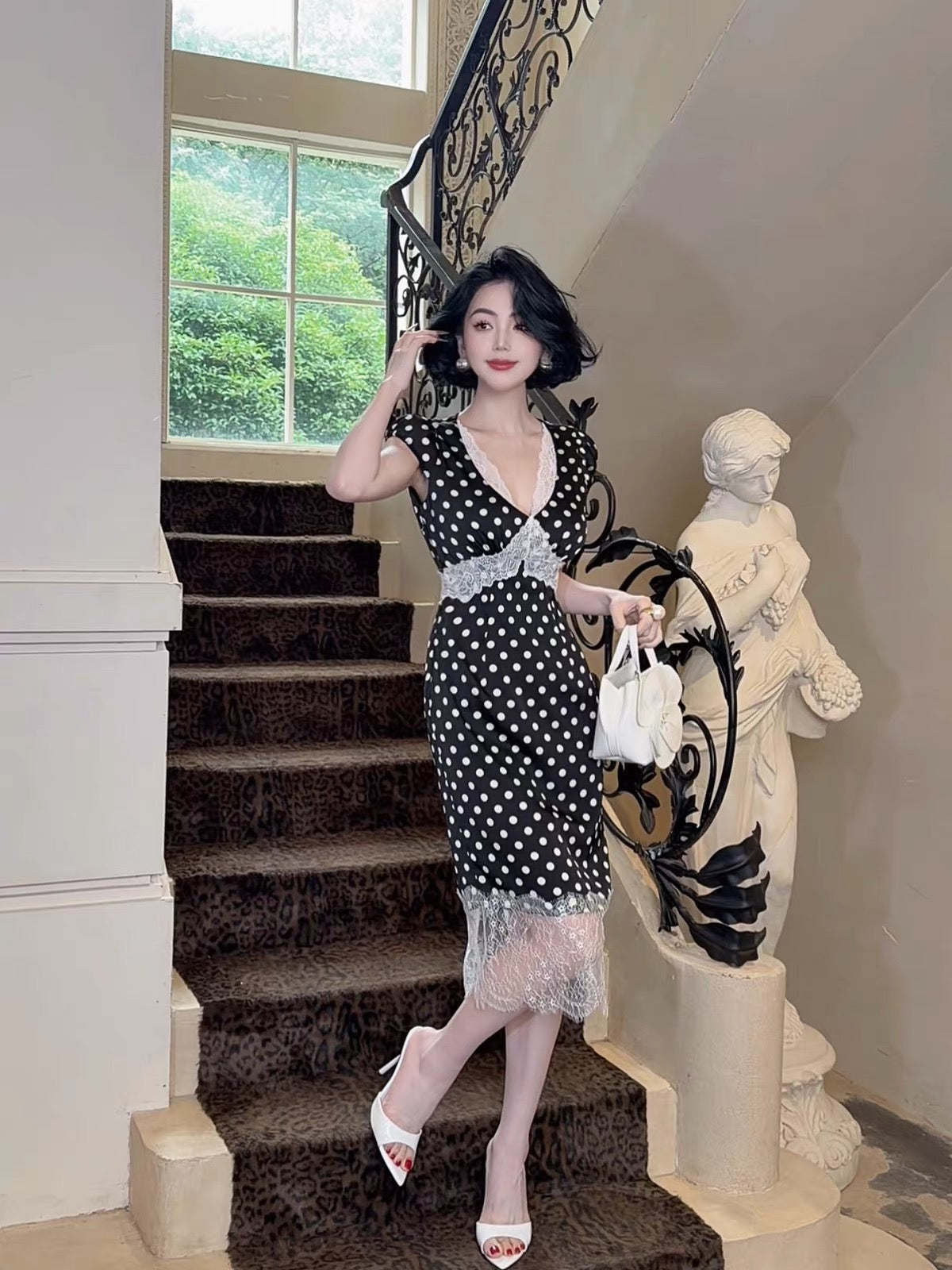 LYXJ [São Paulo Holiday] Summer 2026 French-style patchwork dress featuring lace and polka-dot details (Style 13368)