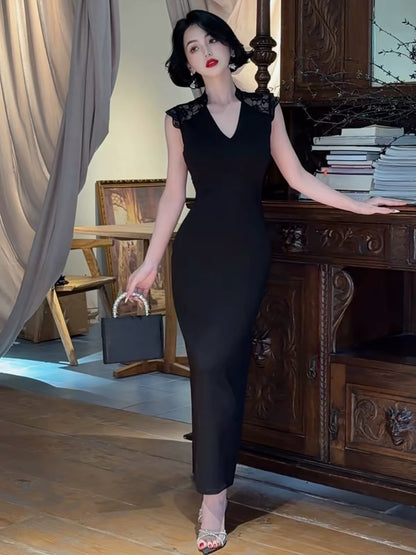 LYXJ [Dreamy Beauty] Summer French-Style Lace-Back Dress – Waist-Cinching, Slimming, and Stylish (Model 13259)