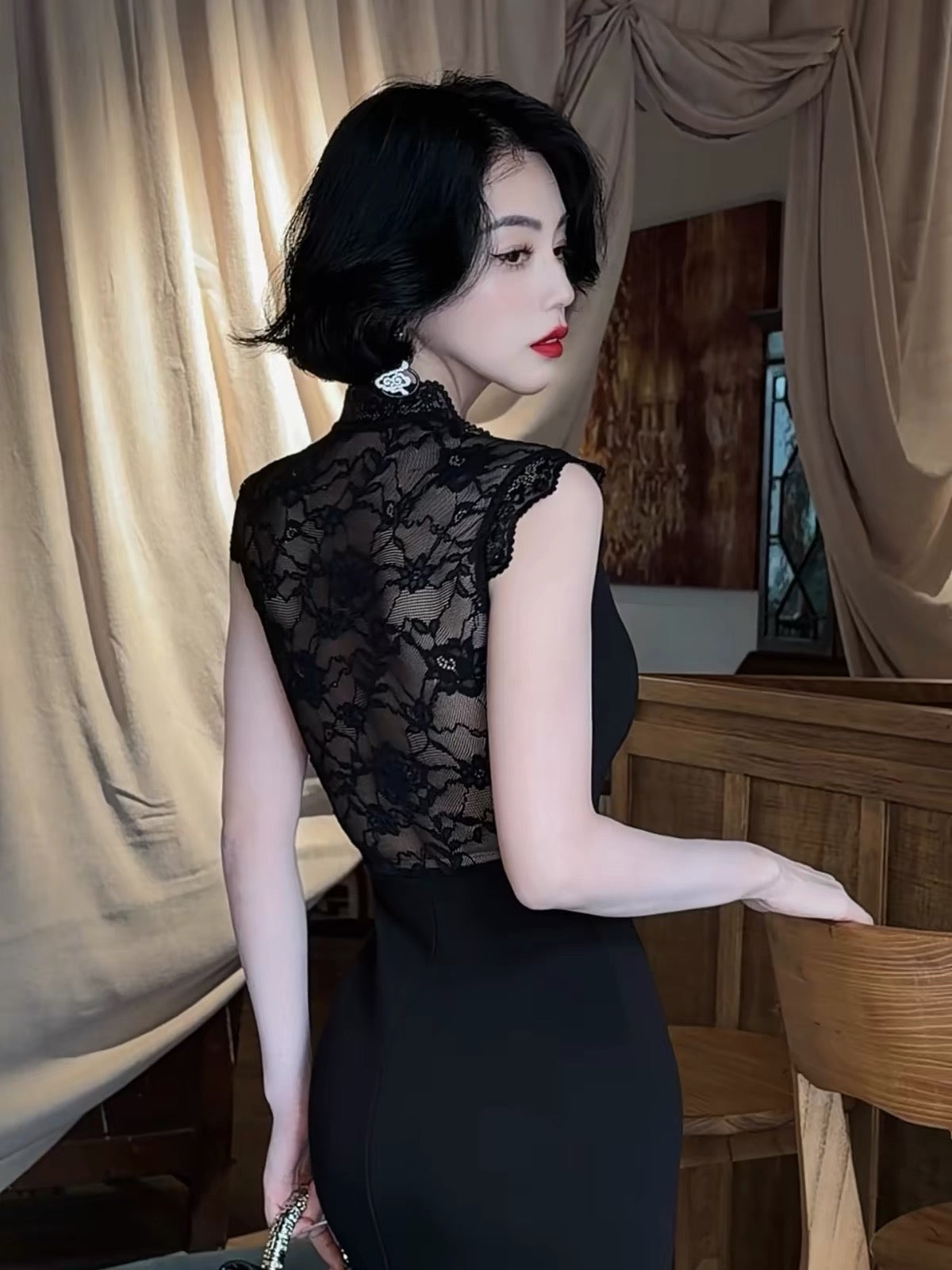 LYXJ [Dreamy Beauty] Summer French-Style Lace-Back Dress – Waist-Cinching, Slimming, and Stylish (Model 13259)