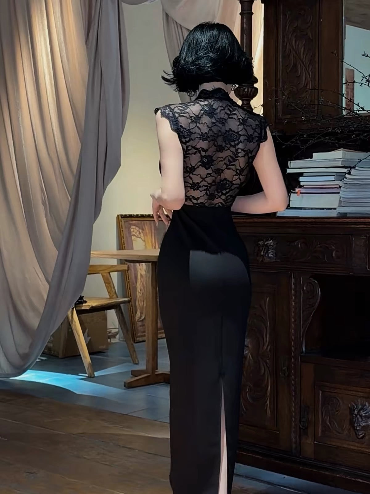 LYXJ [Dreamy Beauty] Summer French-Style Lace-Back Dress – Waist-Cinching, Slimming, and Stylish (Model 13259)