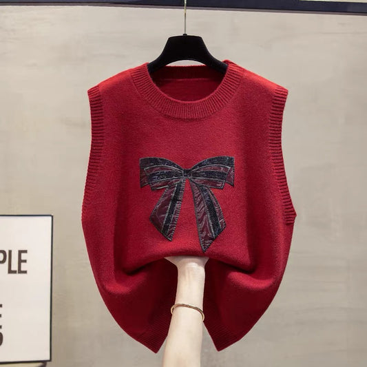 Round neck knitted vest women's 2025 autumn and winter new loose outer wear vest layered sweater waistcoat trend