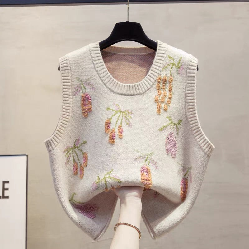 Loose round neck knitted vest vest for women 2025 autumn and winter new loose outer wear vest layered sweater waistcoat trend