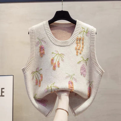 Loose round neck knitted vest vest for women 2025 autumn and winter new loose outer wear vest layered sweater waistcoat trend