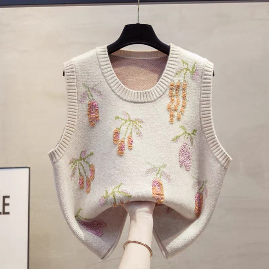 Loose round neck knitted vest vest for women 2025 autumn and winter new loose outer wear vest layered sweater waistcoat trend