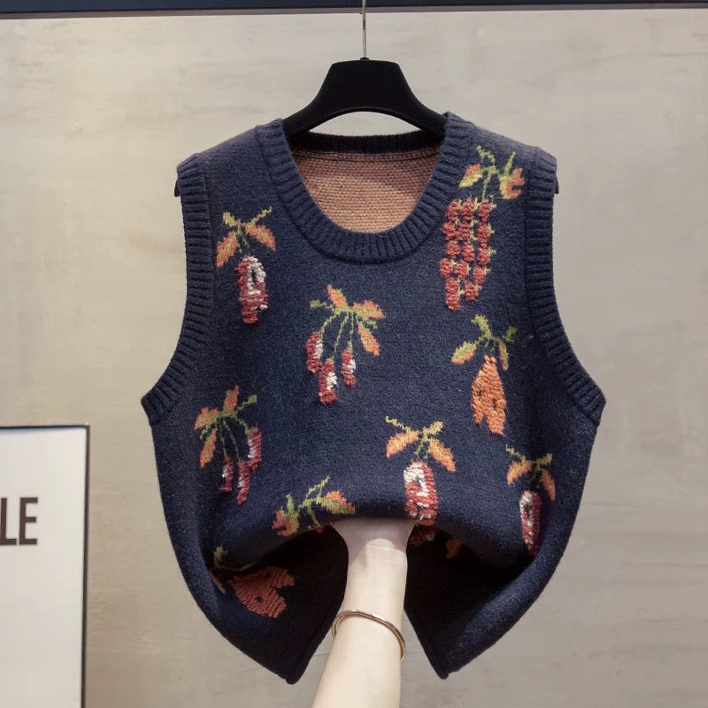 Loose round neck knitted vest vest for women 2025 autumn and winter new loose outer wear vest layered sweater waistcoat trend