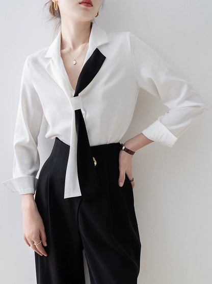Spring women's 2024 new suit collar white shirt French tie design shirt early spring new top