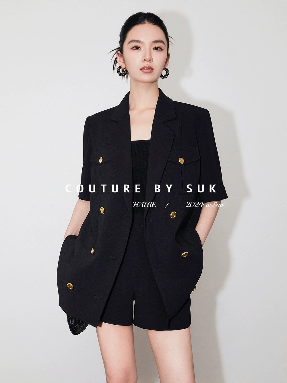 SUK retro high-end! Women's short-sleeved suit shorts two-piece summer business suit