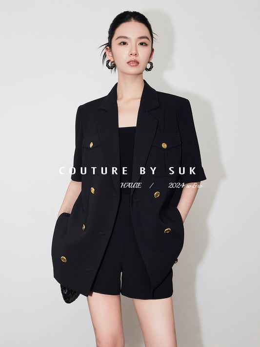 SUK retro high-end! Women's short-sleeved suit shorts two-piece summer business suit