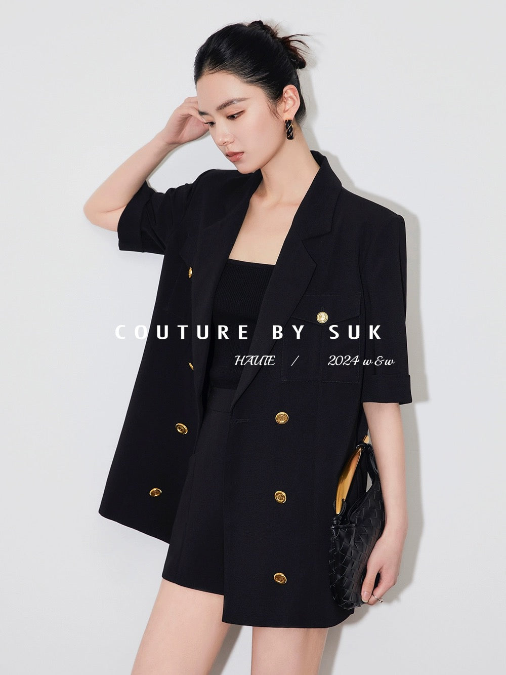 SUK retro high-end! Women's short-sleeved suit shorts two-piece summer business suit