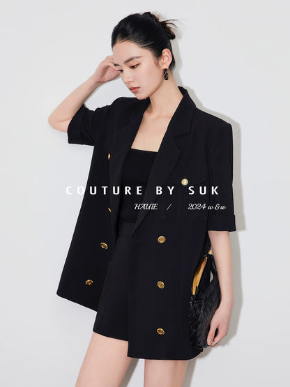 SUK retro high-end! Women's short-sleeved suit shorts two-piece summer business suit