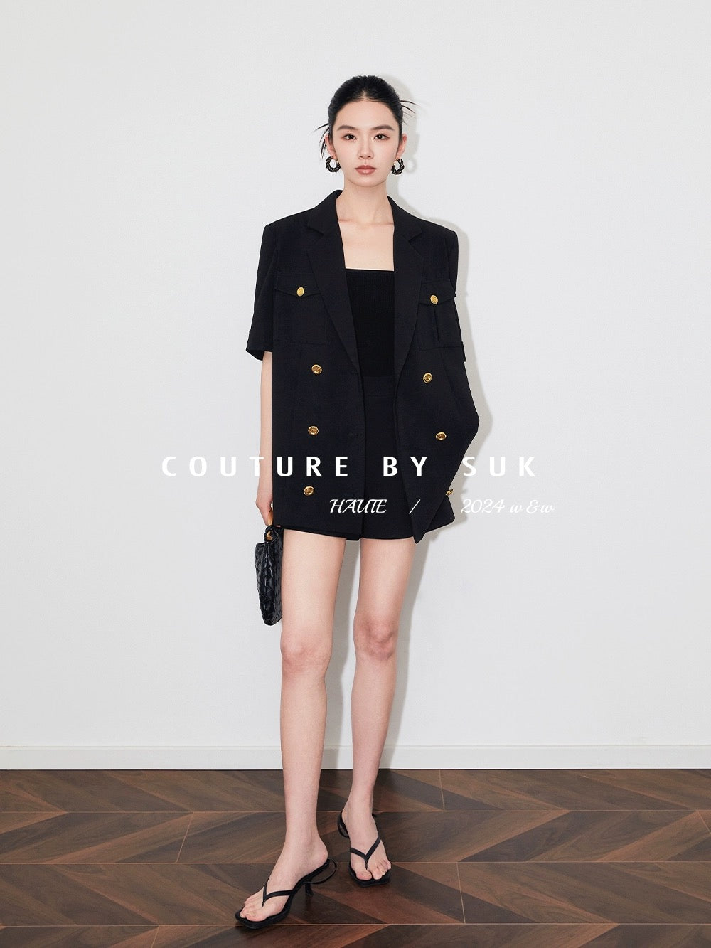 SUK retro high-end! Women's short-sleeved suit shorts two-piece summer business suit