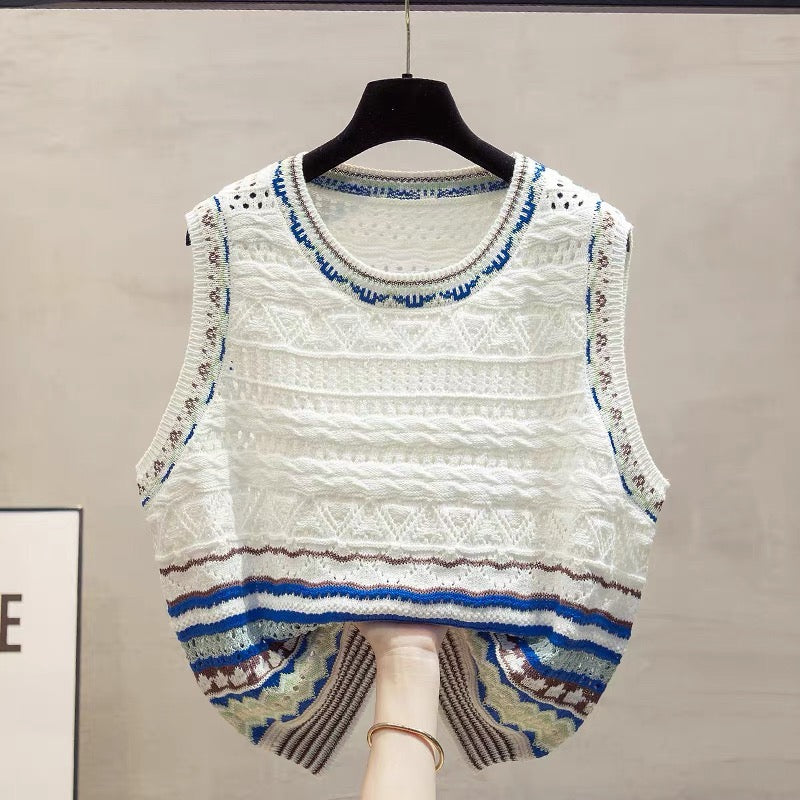 Hollow round neck knitted vest vest women 2025 autumn and winter new loose outer wear vest layered sweater waistcoat trend