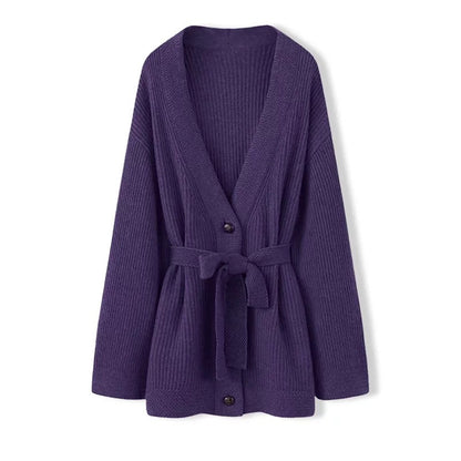 Lazy loose purple knitted sweater cardigan for women 2024 autumn and winter waist slimming knitted dress two-piece suit