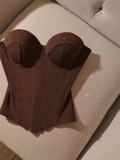 French-style sexy waist-cinching sequined strapless camisole top for women, slim fit, flattering and stylish, perfect for wearing alone.