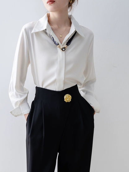 Spring women's 2024 new acetate satin shirt French shirt high-end wear long-sleeved top for small people