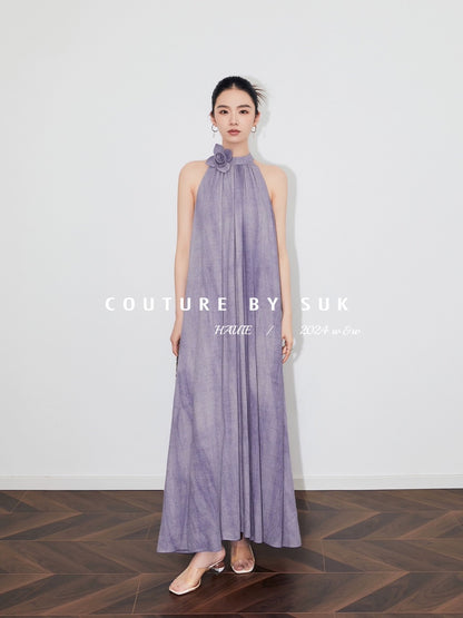 SUK is in the mood for summer! 2024 new style off-shoulder halterneck long dress summer French high-end suspender dress for women