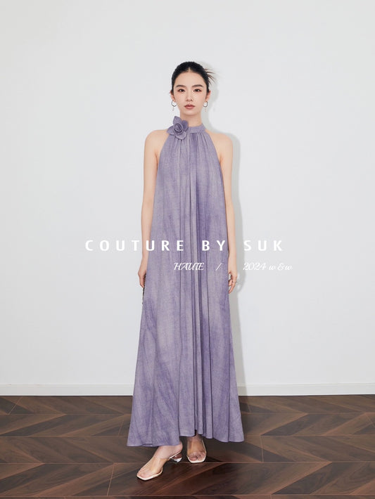 SUK is in the mood for summer! 2024 new style off-shoulder halterneck long dress summer French high-end suspender dress for women
