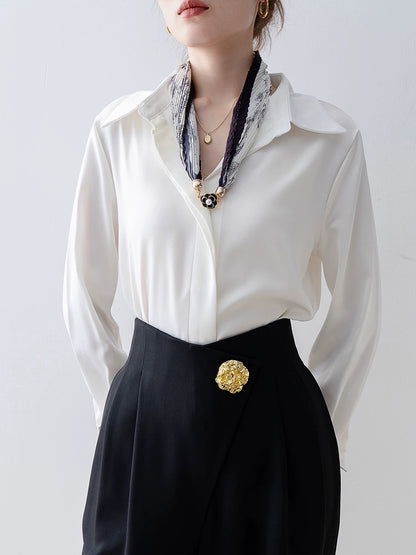 Spring women's 2024 new acetate satin shirt French shirt high-end wear long-sleeved top for small people