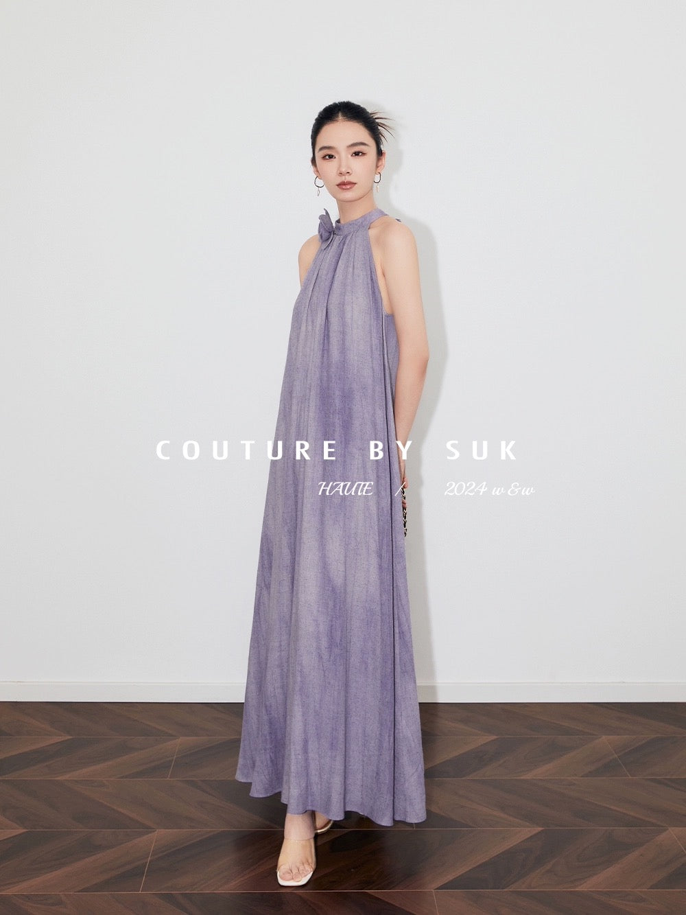 SUK is in the mood for summer! 2024 new style off-shoulder halterneck long dress summer French high-end suspender dress for women