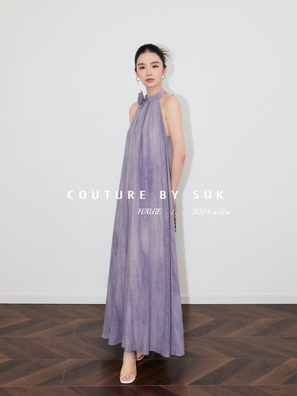 SUK is in the mood for summer! 2024 new style off-shoulder halterneck long dress summer French high-end suspender dress for women