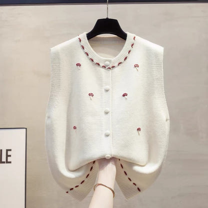 Cardigan round neck knitted vest vest women 2025 autumn and winter new loose outer wear vest layered sweater waistcoat trend