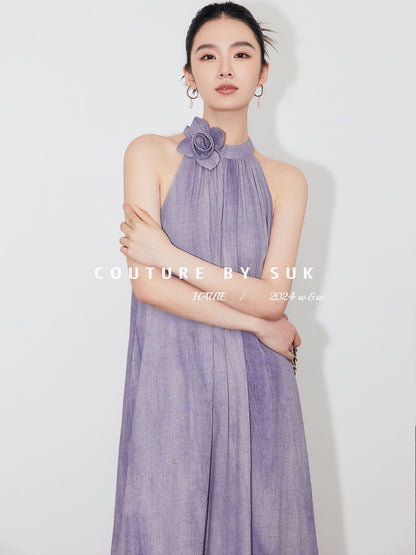 SUK is in the mood for summer! 2024 new style off-shoulder halterneck long dress summer French high-end suspender dress for women