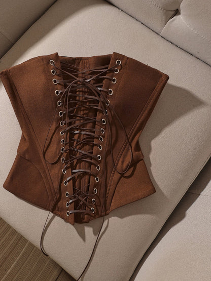 French retro lace-up vest for women, slimming, elegant, sophisticated, unique, sexy design, hot girl style.