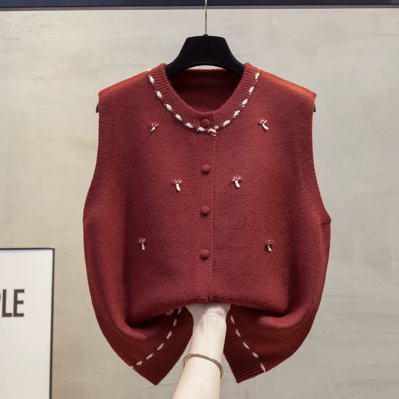 Cardigan round neck knitted vest vest women 2025 autumn and winter new loose outer wear vest layered sweater waistcoat trend