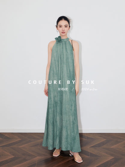 SUK is in the mood for summer! 2024 new style off-shoulder halterneck long dress summer French high-end suspender dress for women