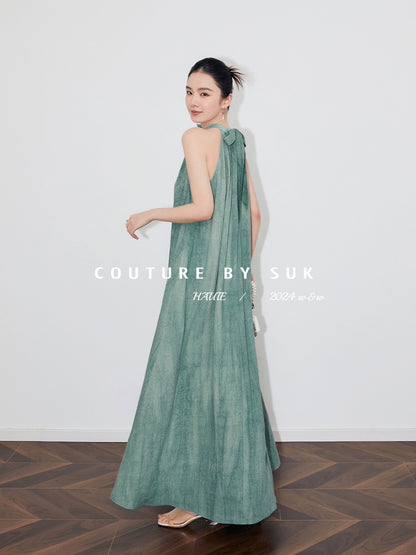 SUK is in the mood for summer! 2024 new style off-shoulder halterneck long dress summer French high-end suspender dress for women