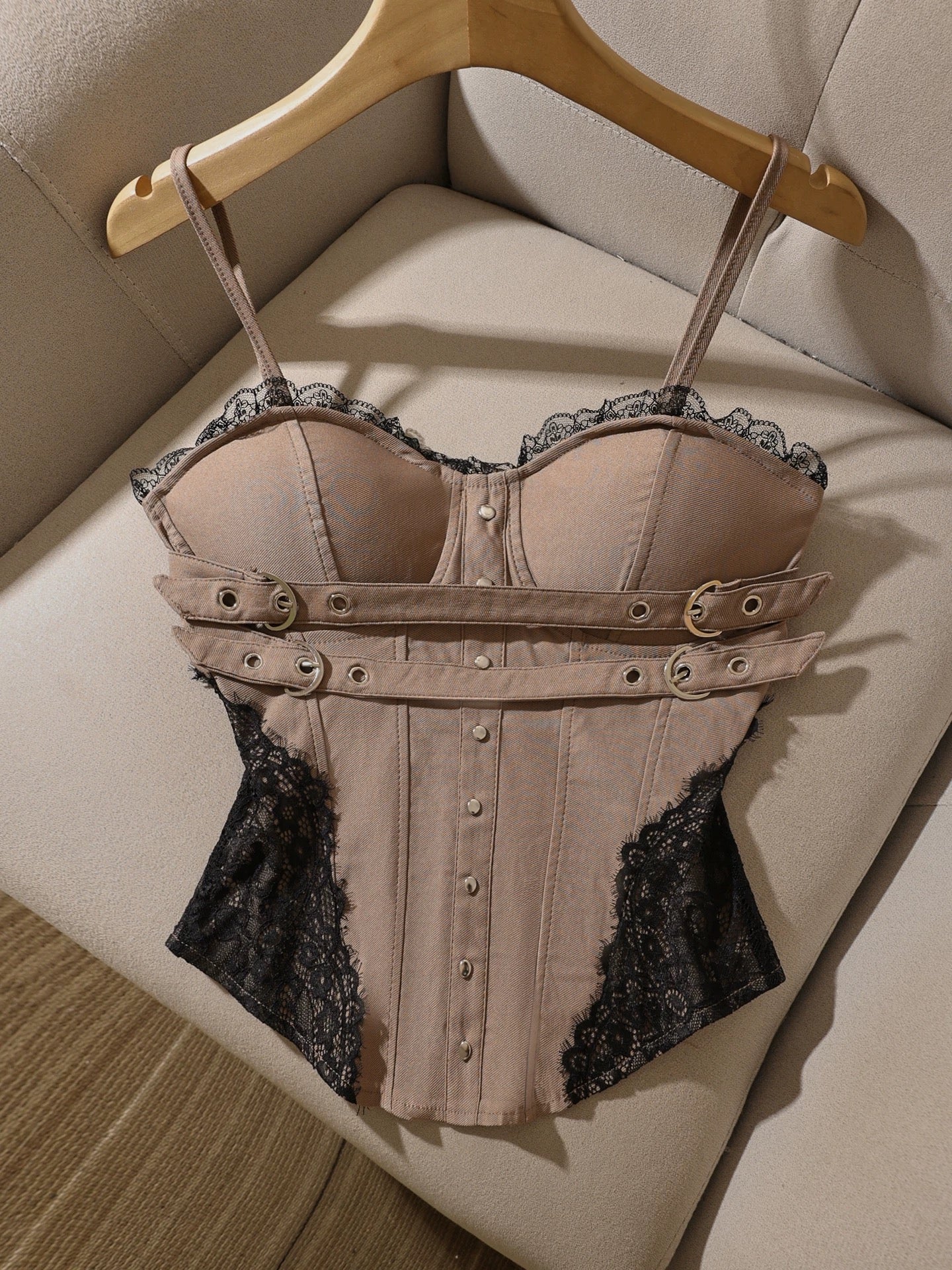 Chic new sexy lace camisole with bra pads, slim fit, flattering and stylish design, perfect for wearing alone.