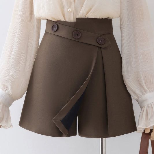 Brown culottes 2023 new high-waist outer boot pants small A-line wide-leg shorts women's autumn and winter temperament