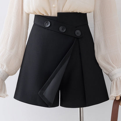 Brown culottes 2023 new high-waist outer boot pants small A-line wide-leg shorts women's autumn and winter temperament