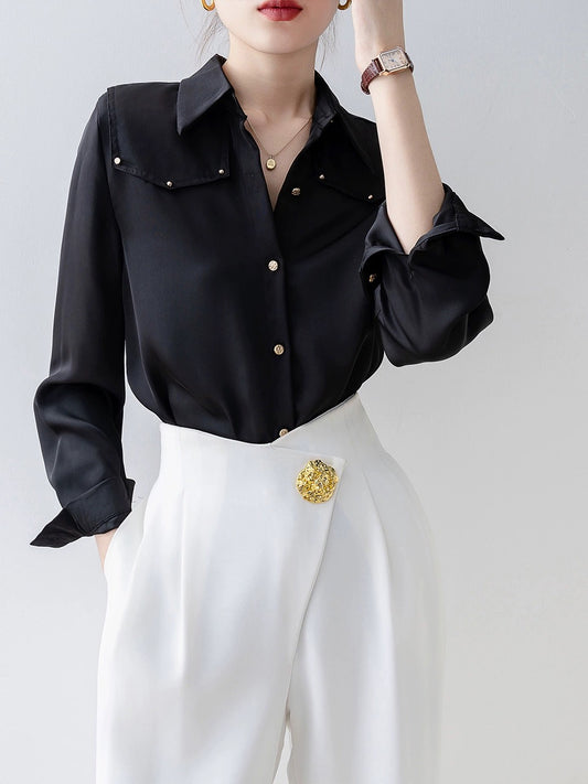 2024 early spring new style this year's popular black shirt French unique unique top spring women's shirt