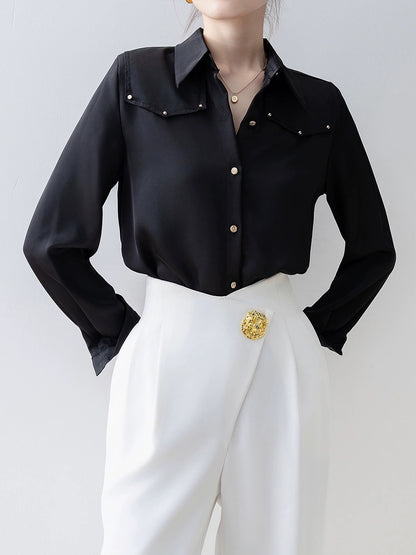 2024 early spring new style this year's popular black shirt French unique unique top spring women's shirt