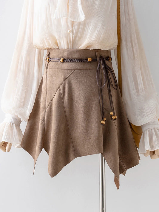 Khaki skirt women's autumn and winter 2023 new high-waisted A-line skirt for small people, hip-hugging slim skirt and skirt